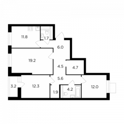 Трёхкомнатная квартира 85.43 м²