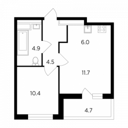 Двухкомнатная квартира 39.9 м²