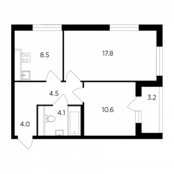 Двухкомнатная квартира 51.6 м²
